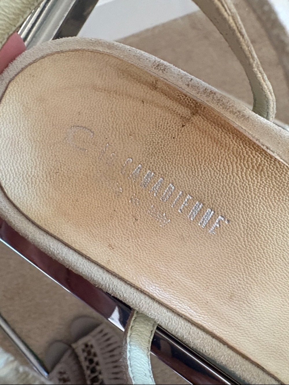 La CANADIENNE Cream Suède Strappy Rosette Slingback Sandals |37 US 7.5 - Picture 6 of 7